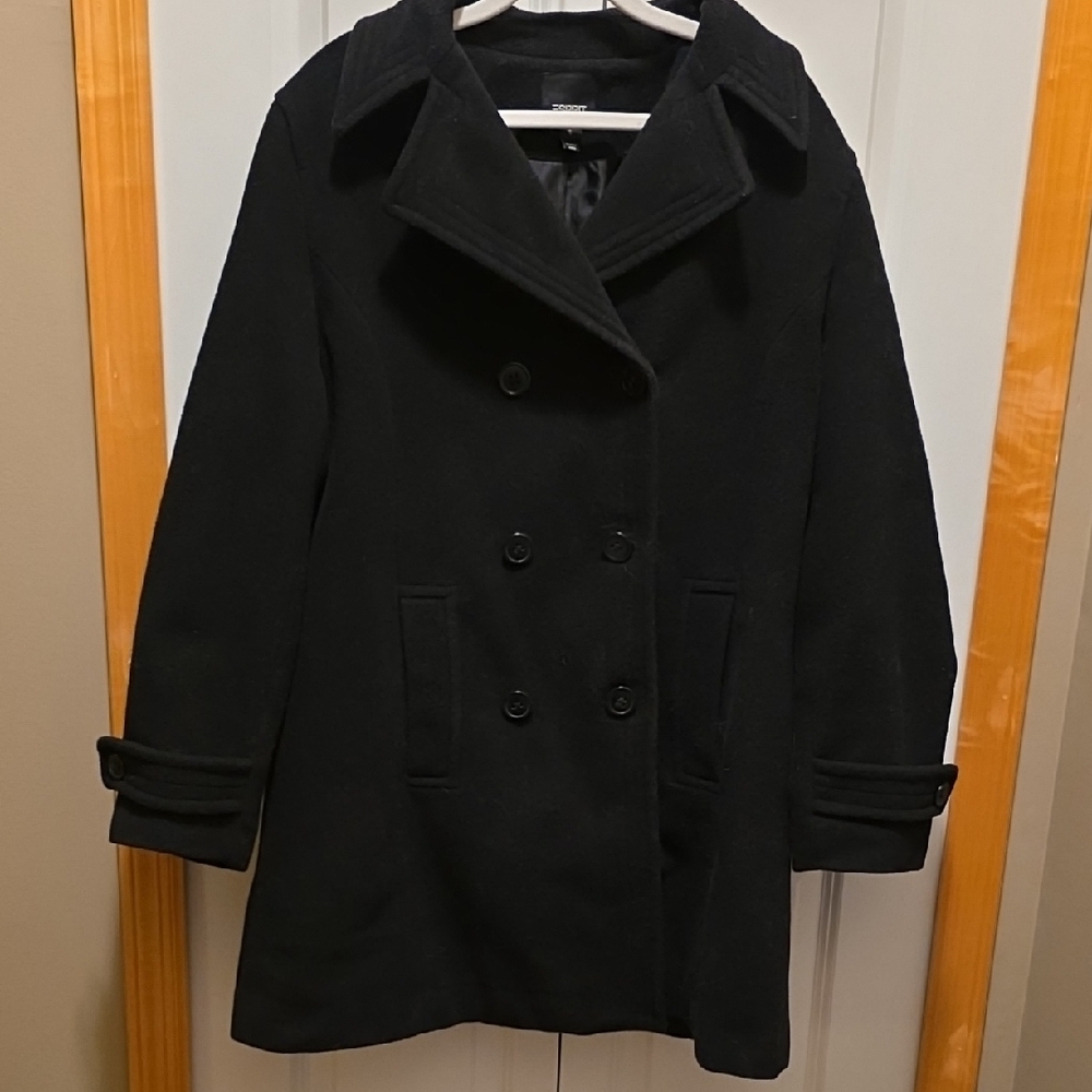 Vintage Esprit Outerwear Black Double Breasted Pea Coat Notched Lapel Size 1X🦋